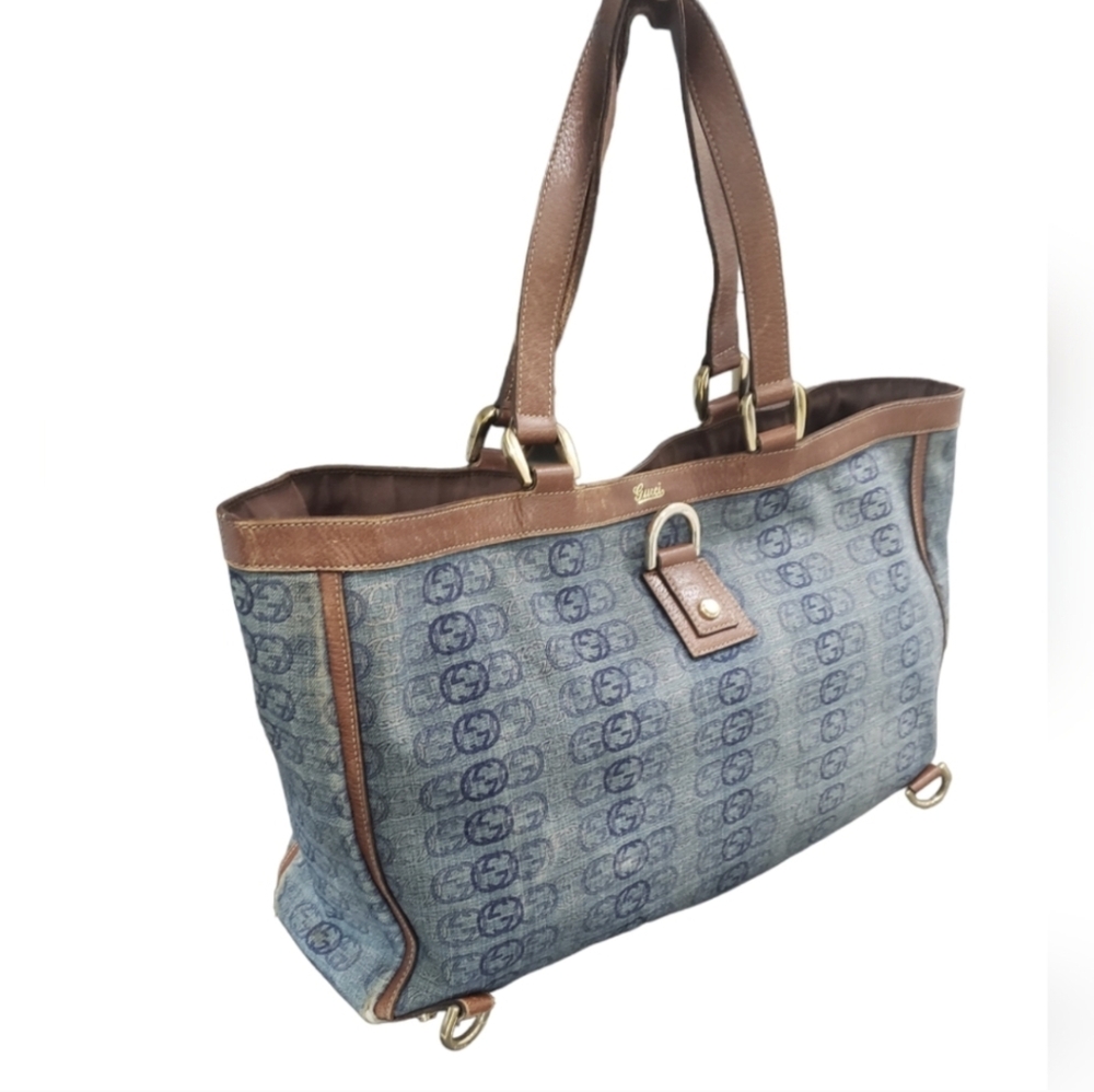 Gucci RARE Denim Abbey Blue and Brown Tote Bag COA - Picture 6 of 17